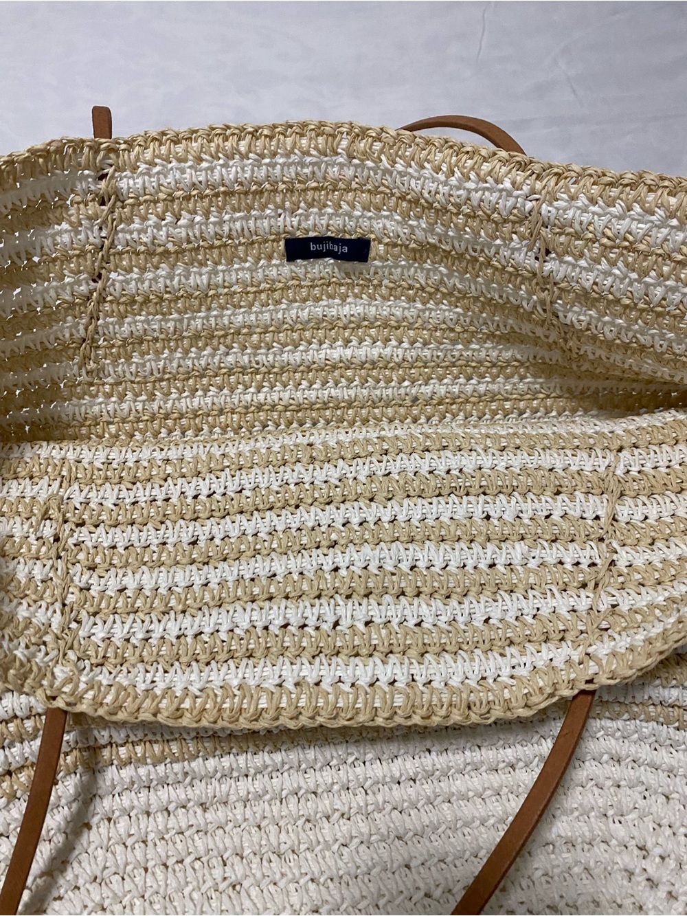Buji Baja Striped Tan & White Tote - Picture 1 of 6